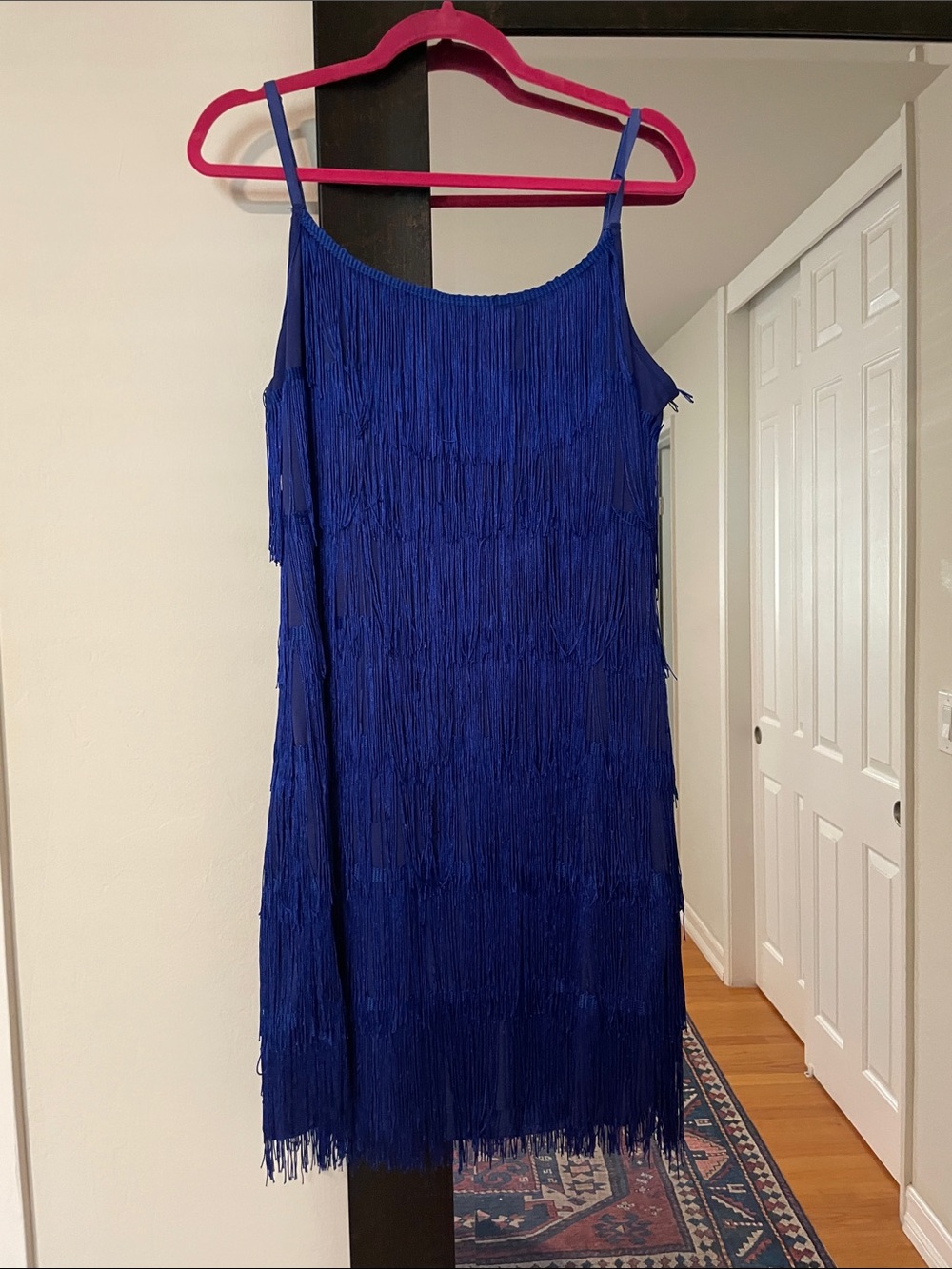 Blue Fringe Mini Dress - Spaghetti Strap Cocktail Dress - Picture 4 of 5